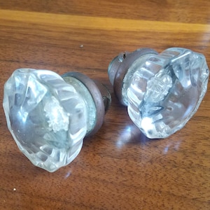 Antique Clear Glass Crystal Doorknobs from Architectural Salvage - Pair