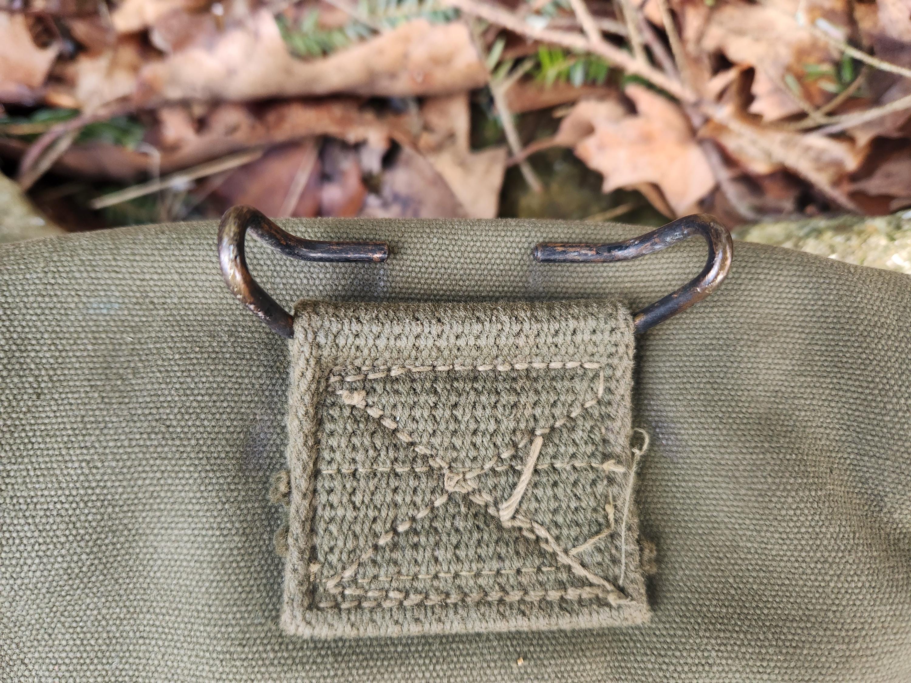 Antique Original WWII Era US Army Canvas 3 Pouch Grenade Carrier W
