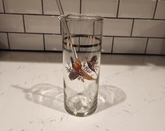 Vintage MCM Pheasant Cocktail or Martini Pitcher with Glass Stirrer