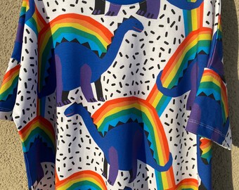Gr.62/68 - 134/140 Oversize Shirt kurzarm ,Rainbow Dino‘ aus Bio Jersey