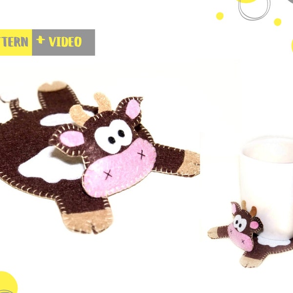 Do it yourself felt cup coaster pattern Cow. Easy PDF Sewing Pattern & Tutorial + Video