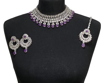 Pakistani jewellery , purple jewellery, indian choker , Pakistani jewelry , indian jewelry ,  jewelry , Indian jewellery, purple