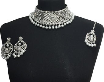Pakistani jewelry , indian jewelry , Pakistani wedding jewelry , Pakistani choker , indian choker , indian wedding jewelry , silver jewelry