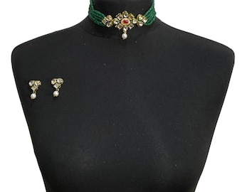 Gold green kundan Pakistani bridal necklace jewellery set including elegant Asian engagement necklace indian Jewelry wedding choker earring