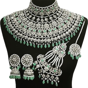 Mint Green Bridal Jewelry Set: Indian Pakistani Luxury Jewellery