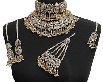 Pakistani jewelry , indian jewelry , Pakistani wedding jewelry , Pakistani choker , indian choker ,indian wedding jewelry, silver, champagne