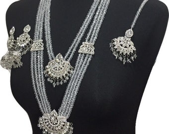 Mala Jewelry Set: Pakistani Bridal Necklace, Earrings, Tikka