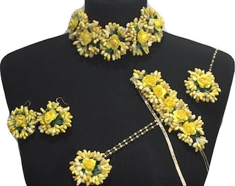 Conjunto de joyas de flores Mehndi: Haldi Sangeet Dulhan nupcial india paquistaní
