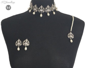 Elegant Pakistani choker , Pakistani choker , indian choker , Pakistani jewelry , indian jewelry , pearl jewelry , Pakistani jewellery