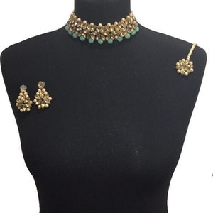 Mint Green Choker Set: Antique Gold Indian Pearl Jewelry