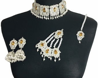 Pakistaanse sieraden, Indiase sieraden, Pakistaanse bruiloft sieraden, Pakistaanse choker, Indiase choker, Indiase bruiloft sieraden, zilveren sieraden