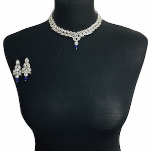 Elegant Pakistani Jewelry Set: Blue Choker Necklace & Earrings