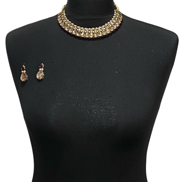 Brown Pakistani jewellery Indian jewelry burgudy Indian choker Pakistan jewelry indian Kundan jewellery indian wedding choker & earrings set