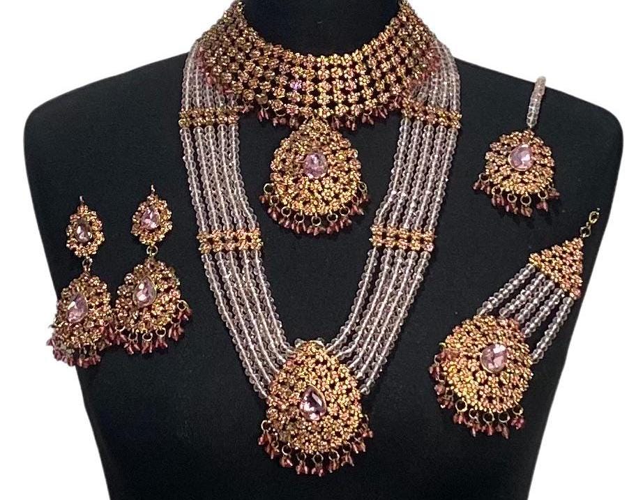 Pink & Gold Bridal Jewelry Set: Pakistani Indian Wedding Necklace