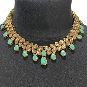 Mint Pakistani Jewelry Set: Necklace, Earrings, Tikka image 5