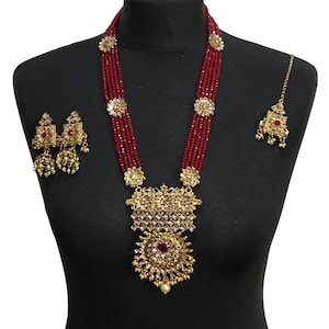 Pakistani jewelry , indian jewelry , Pakistani Bridal jewelry , Pakistani mala , indian mala , indian wedding jewelry, maroon mala , mala