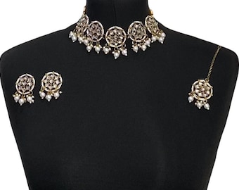 Pearl Kundan Choker Set, Indian Pakistani Wedding Jewelry