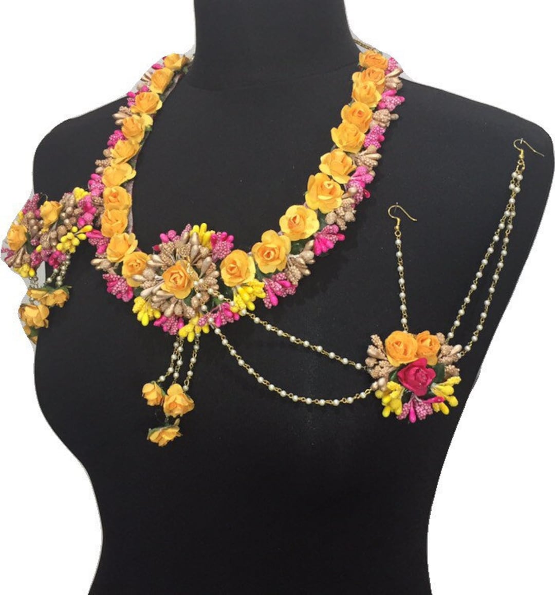 Mehndi Flower Jewellery, Pakistani Bridal Mehendi Jewelry, Indian Bridal Jewellery, Sangeet