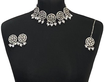 Handmade Kundan Choker Set, Pearl Indian Bridal Jewelry