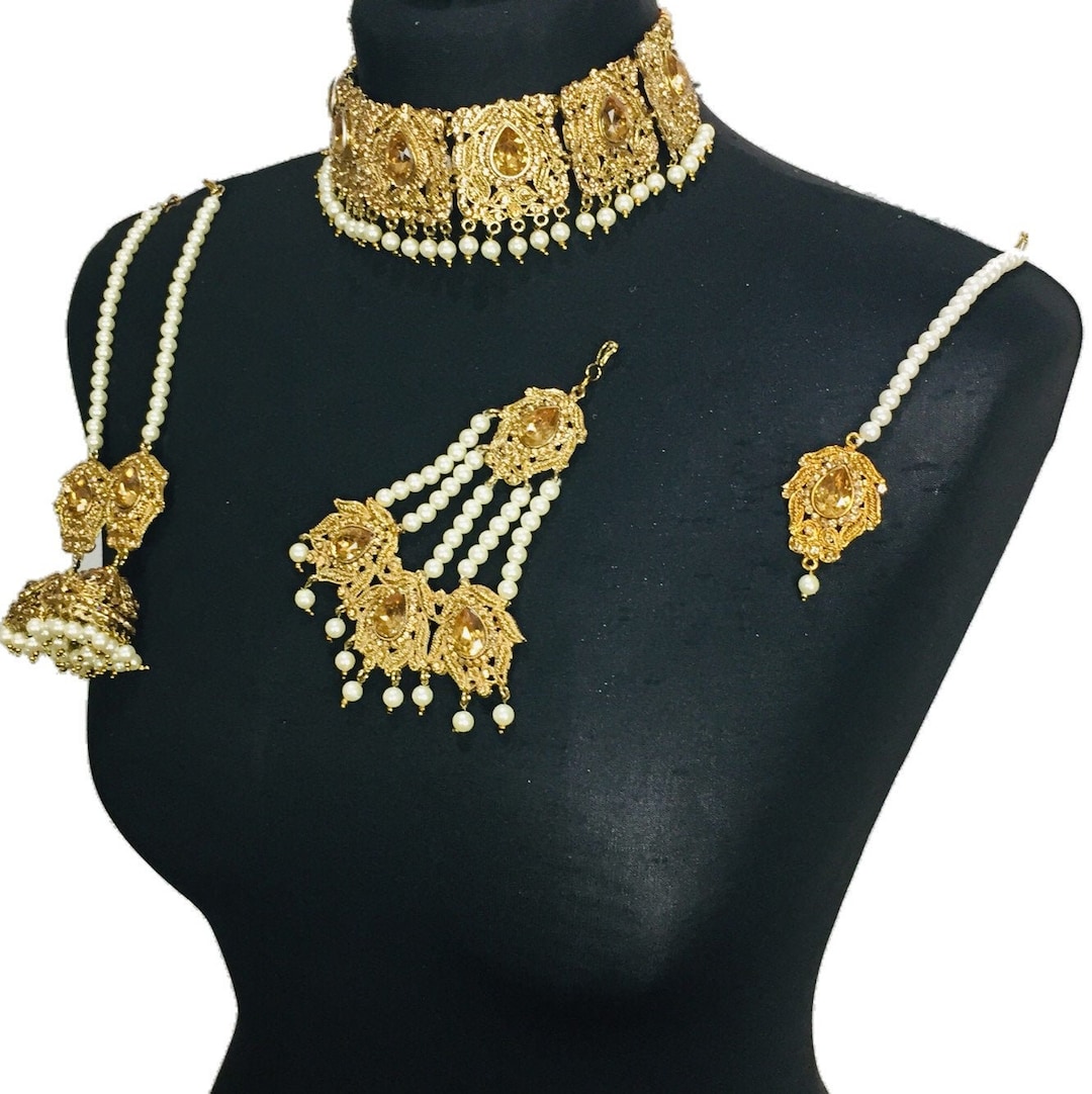 Gold Pakistani Jewellery Set Champagne Pakistani Jewelry Etsy