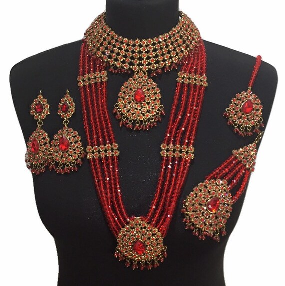 Bridal jewellery sets in red colour online