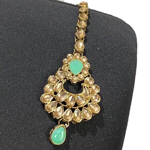 Mint Pakistani Jewelry Set: Necklace, Earrings, Tikka image 4