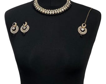 Collana con colletto in oro nero e diamanti, orecchini Chandbali e set Tikka: gioielli da sposa indiani pakistani