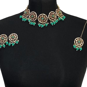 Mint green golden Pakistani jewellery Indian jewelry green Indian choker Pakistani jewelry indian Kundan jewellery indian wedding choker set