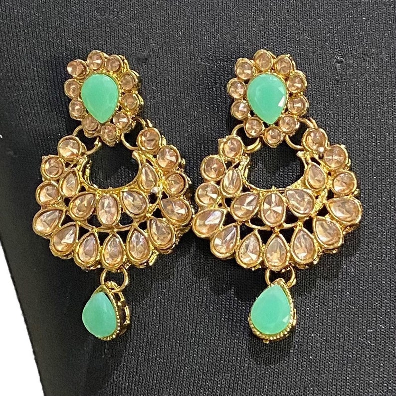 Mint Pakistani Jewelry Set: Necklace, Earrings, Tikka image 3