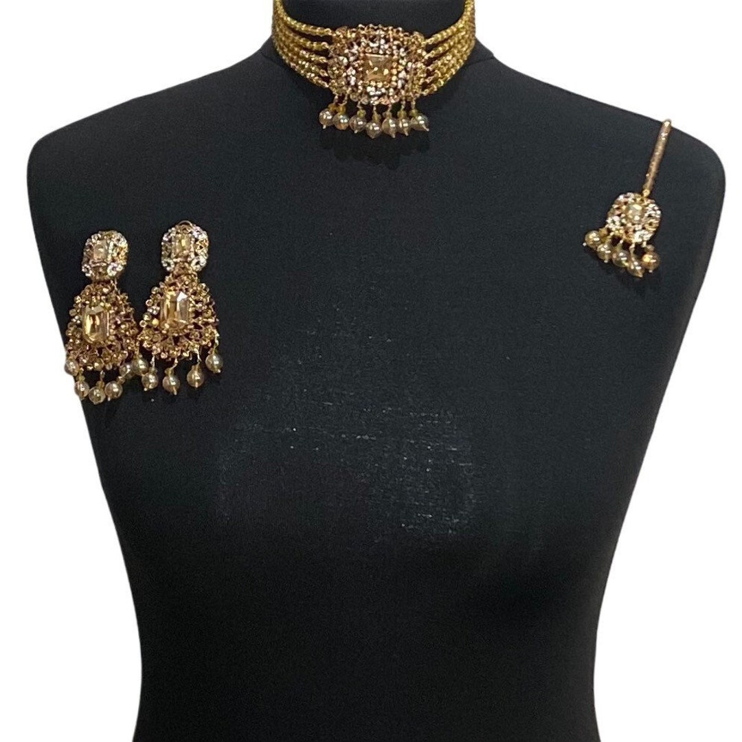 Golden Pakistani Choker , Pakistani Choker , Indian Choker , Pakistani