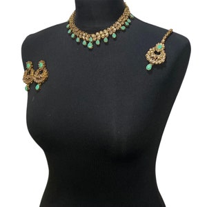 Mint Pakistani Jewelry Set: Necklace, Earrings, Tikka image 2