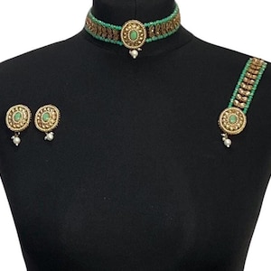 Mint green gold Pakistani jewellery Pakistani choker Pakistan jewelry choker indian mint wedding jewelry engagement bridal choker jewellery