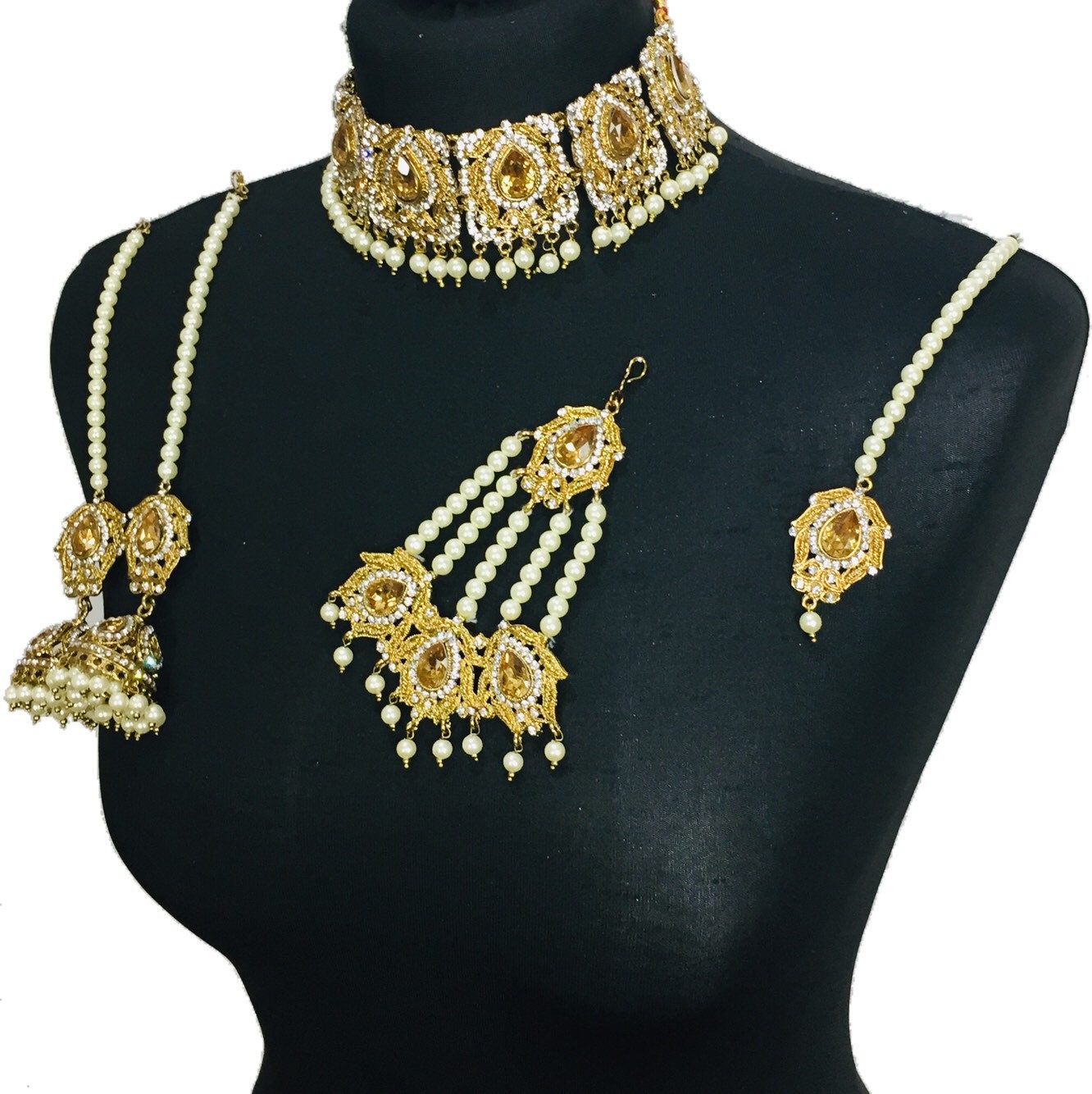 Gold Pakistani Jewellery Set Champagne Pakistani Jewelry Etsy