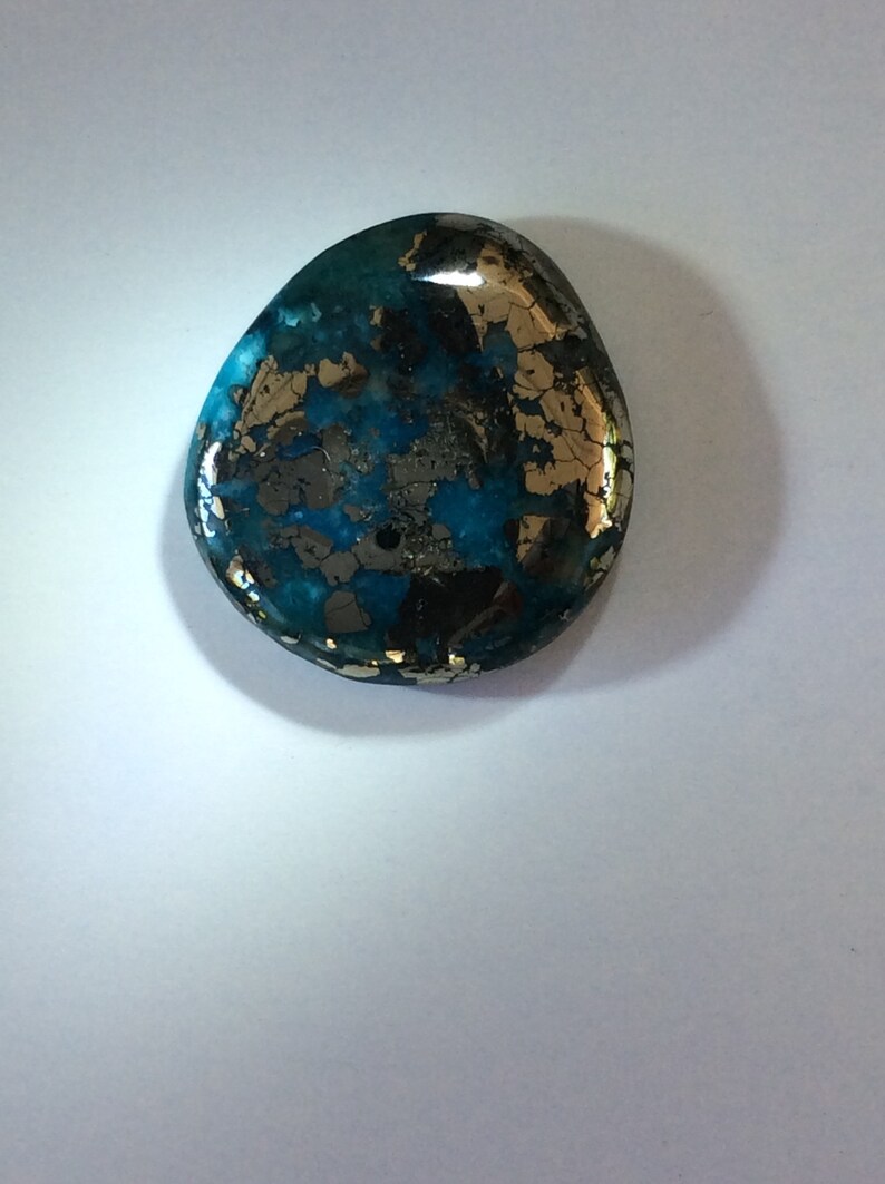Rare Green Campitos Turquoise with Pyrite Cabochon