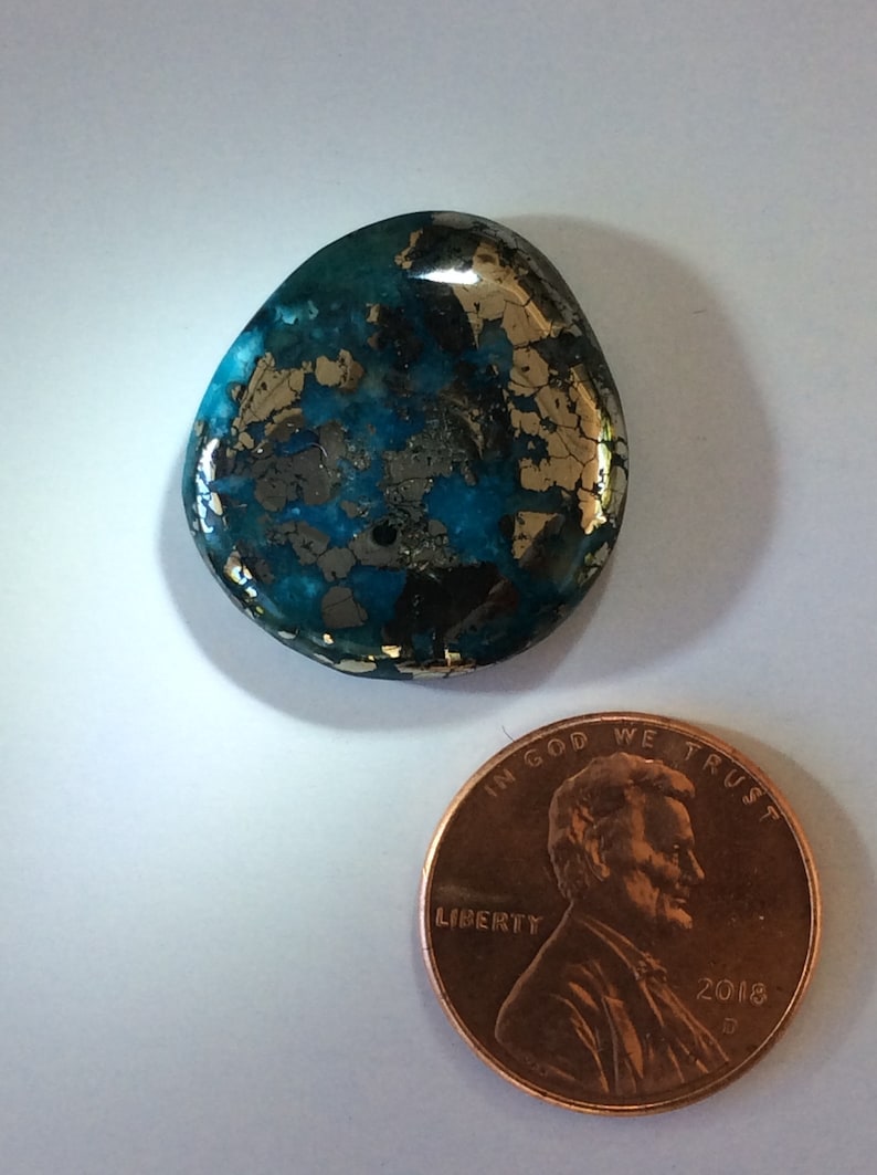 Rare Green Campitos Turquoise with Pyrite Cabochon