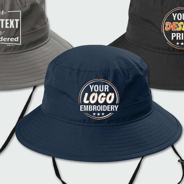 Custom Embroidered UV Bucket Hat, Custom Text Embroidery Bucket Hat, Custom Summer Hat, Personalized Logo Design, Custom Initial Hat (C948)