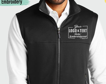 Custom Embroidered Sleeveless Vest, Custom Monogrammed Vest, Personalized Full Zip Sleeveless Vest, Custom Logo Text Smooth Fleece Vest