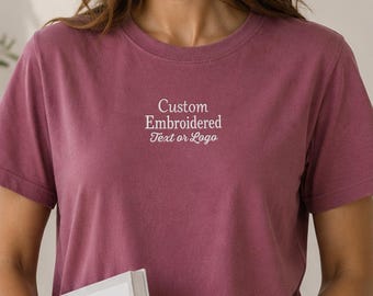 Custom Embroidered Women's Heavyweight Tee, Personalized Embroidery Shirt, Add Your Text Name Logo