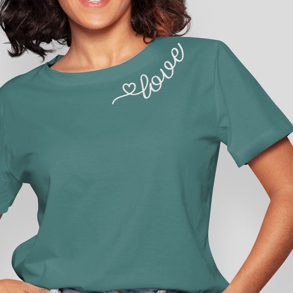 Embroidered Love T Shirt Etsy