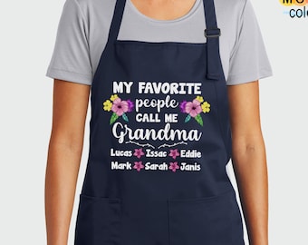 My Favorite People Call Me Grandma Apron Shirt, Personalized Grandma Apron, Grandma Apron with Grandkids Names, GrandMama Birthday Apron