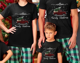 Red Christmas Truck Shirt, Matching Family Christmas Shirts, Buffalo Plaid Red Harvest Truck Shirt, Personalized Red Truck Family Shirt