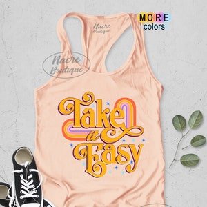 Take It Easy Tank Top, 70s Tees, Hippie Tanks, Take It Easy, Retro Tanks, 1970s T-Shirt, Groovy Tank, Retro Graphic Tees, Women Vintage Tank