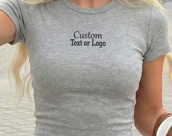 Women's Micro Rib Baby Shirt, Custom Crop Top Short Sleeve, Add Your Text Logo