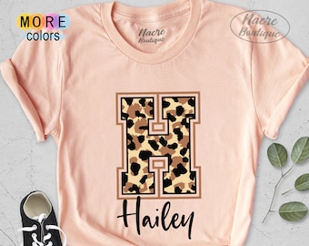 Personalized Monogram Shirt, Leopard Tee Shirt, Custom Name Shirt, Personalized Name Girl Shirt, Alphabet Shirt, Custom Design Gift