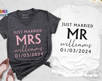 Mr and Mrs Just Married Shirt, Mr and Mrs Shirts For Honeymoon, Just Married Shirts For Couples, Mr and Mrs Shirt, Couples Honeymoon Shirts