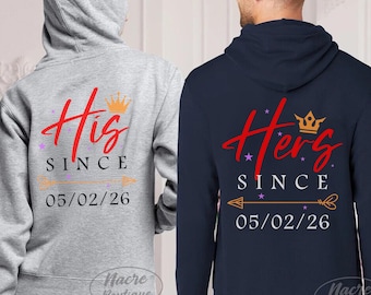 His and Hers Hoodies Custom, Together Since Hoodies Personalized, Matching Hoodie For Couples, Matching Couple Hoodie for Anniversary Gift