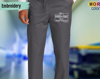 Embroidered Scrub Pant, Custom Embroidery Scrub Men Pant, Custom WorkFlex Cargo Pant, Embroider Hospital Scrub Pant, (WW3150)