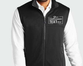 Custom Embroidered Sleeveless Vest, Custom Monogrammed Vest, Personalized Full Zip Sleeveless Vest, Custom Logo Text Smooth Fleece Vest F906