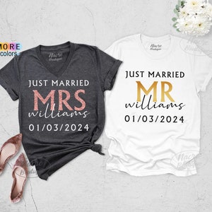 Mr and Mrs Just Married Shirt, Mr and Mrs Shirts For Honeymoon, Just Married Shirts For Couples, Mr and Mrs Shirt, Couples Honeymoon Shirts image 1