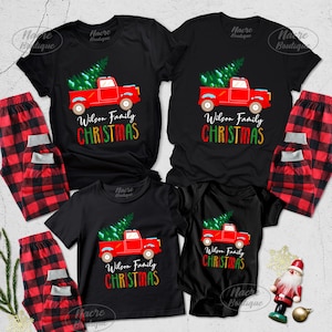 Personalized Matching Family Christmas Shirt,  Matching Family Xmas Red Truck Shirt, Christmas Tree Shirt, 2023 Matching Family Xmas Tee